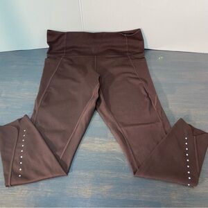 Danskin High Rise Cropped Leggings | Brown | Reflective Detail | L